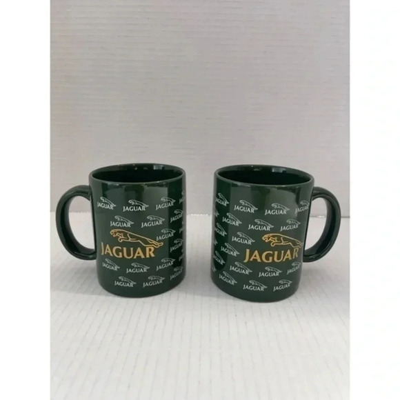 Set of 2 Jaguar Automotive Logo Coffee Mugs Green/Gold Made in the USA - Picture 6 of 9